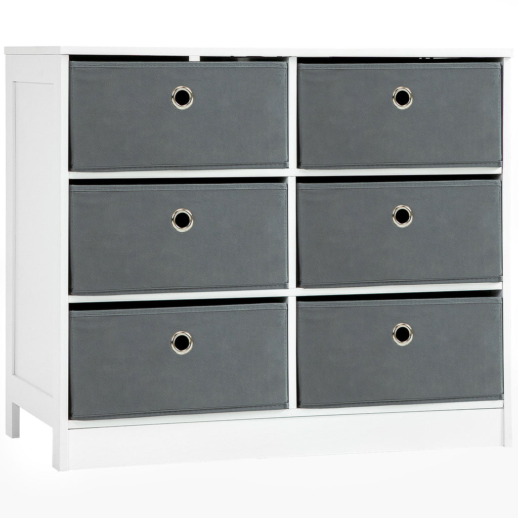 DodiOnline Chests of Drawer, Fabric Dresser Storage Cabinet with 6 Drawers for Bedroom, Living Room and Hallway, White and Grey