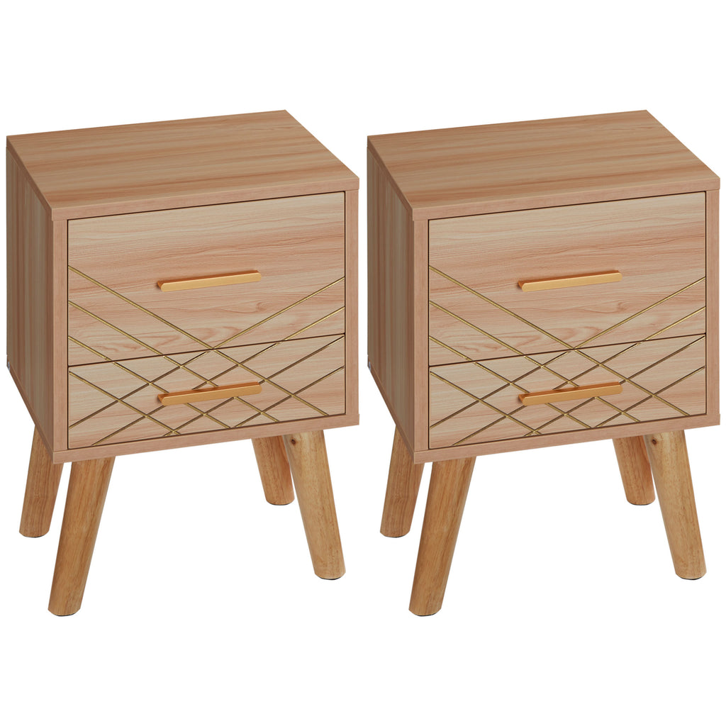 DodiOnline Bedside Cabinet, Scandinavian Bedside Table with Drawers, Bed Side Table with Wood Legs, Natural