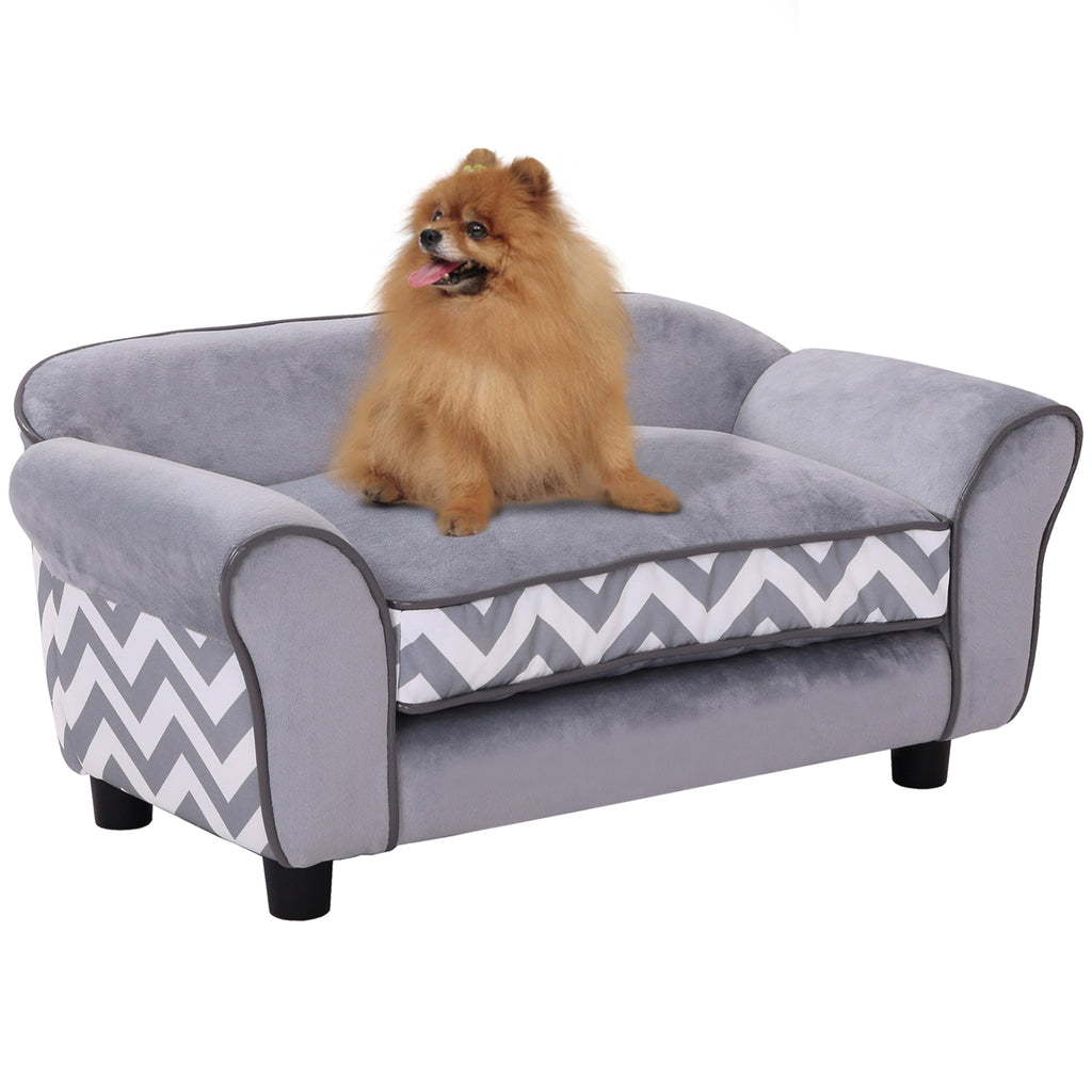 PawHut Dog Sofa Bed for XS-Sized Dogs, Cat Sofa with Soft Cushion, Pet Chair Lounge with Washable Cover, Removable Legs, Wooden Frame - Grey