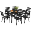 DodiOnline 7 Pieces Garden Table and Chairs 6 Seater Outdoor Table and Chairs with Umbrella Hole, for Poolside, Garden, Black