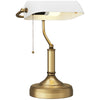 DodiOnline Banker's Desk Lamp with Antique Bronze Tone Base, Table Lamp with White Glass Shade for Home Office, White