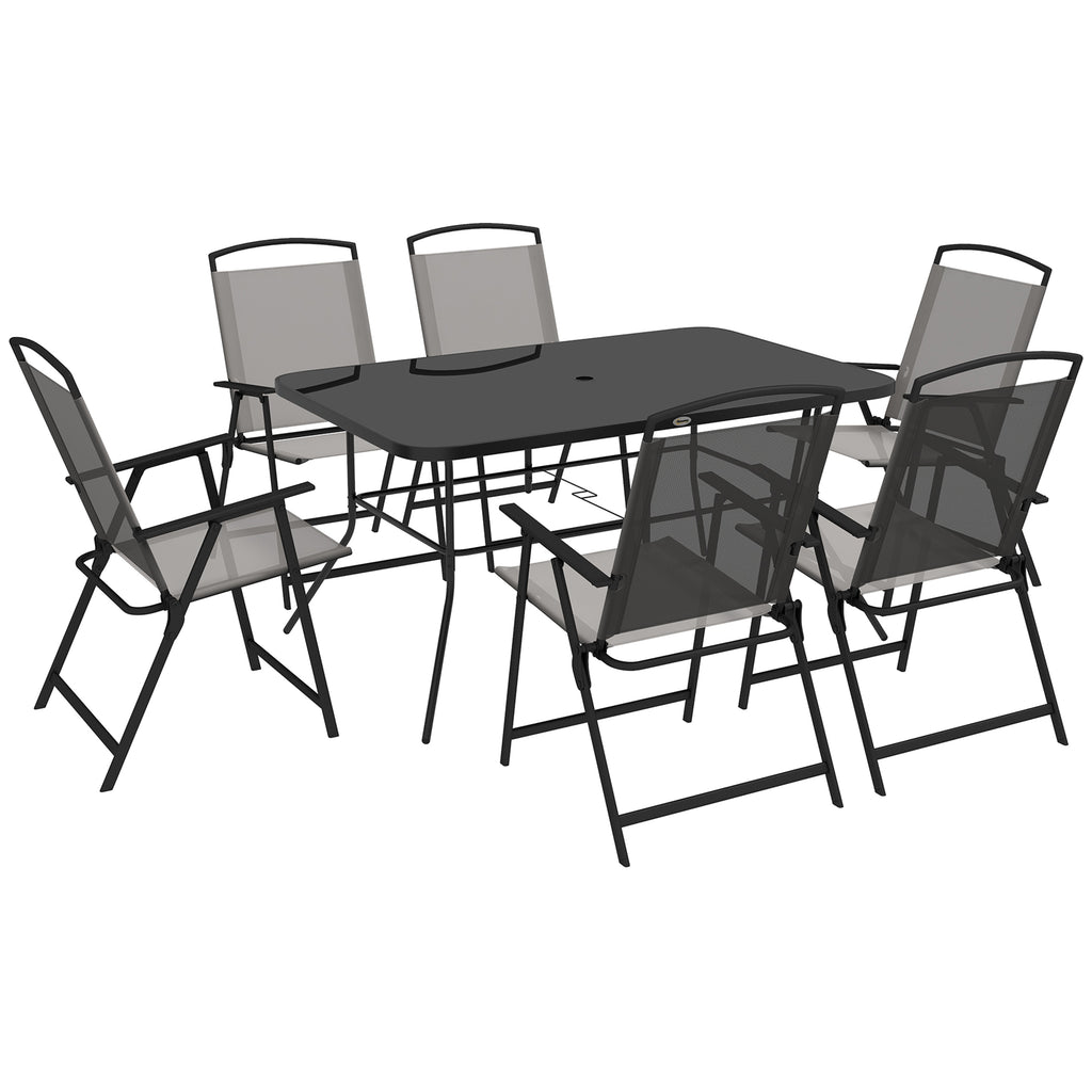 DodiOnline Seven-Piece Garden Dining Set, with Glass-Top Table and Folding Chairs - Grey