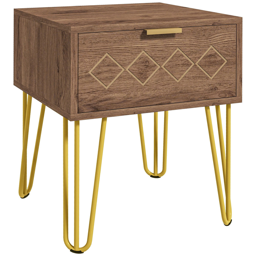 DodiOnline Bedside Table with Drawer, Wooden Nightstand, Modern Sofa Side Table with Gold Tone Metal Legs for Bedroom