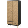 DodiOnline Modern Wardrobe Cabinet Wood Grain Sticker Surface with Shelf, Hanging Rod and 2 Drawers 90x50x190cm