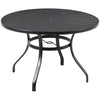 DodiOnline Garden Table with Parasol Hole, Outdoor Dining Garden Table for Four Persons, Round Patio Table with Slatted Metal Top, Black