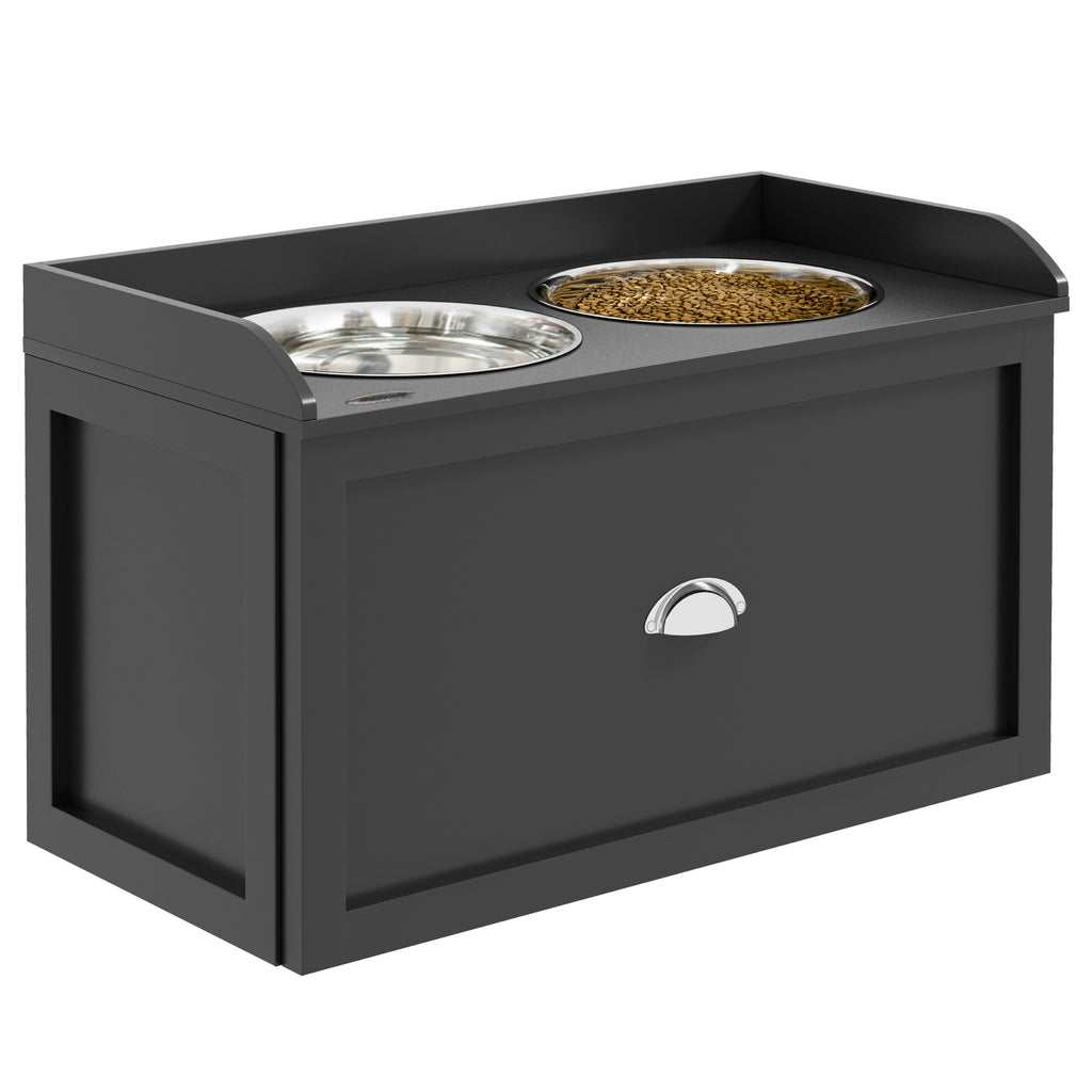 PawHut Stainless Steel Raised Dog Bowls, with 21L Storage Drawer for Large Dogs and Cats - Black