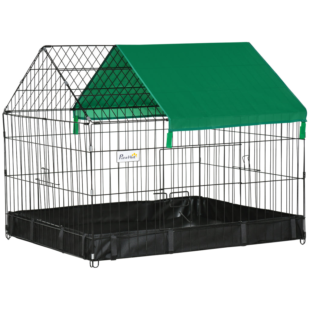 PawHut Rabbit Cage Guinea Pig Playpen Small Animal House for Kitties Puppies, w/ Water Proof Oxford Roof Floor 90 x 75 x 75 cm