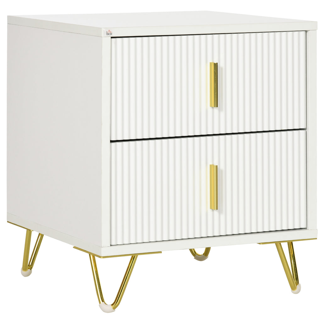 DodiOnline Elegant Chest of Two Drawers - White/Gold-Tone