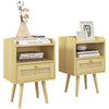 DodiOnline Set of Two Rattan Weave Bedside Tables - Wood Effect