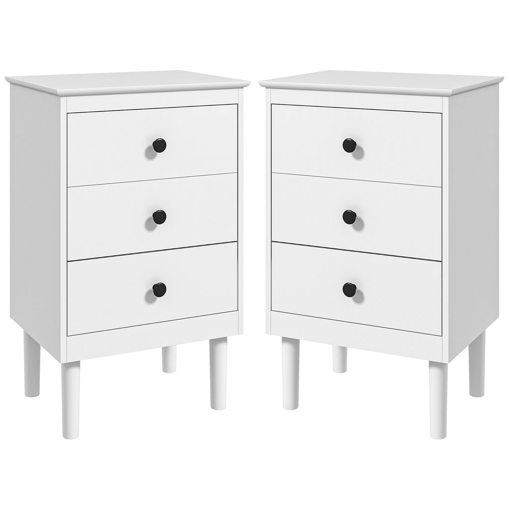 DodiOnline Set of Two Three-Drawer Modern Bedside Tables - White