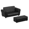 DodiOnline Kids Sofa Bed Kids Twin Sofa Toddler Chair 2 Seater Kids Twin Sofa Chair Boys Girls Couch w/ Footstool (Black)