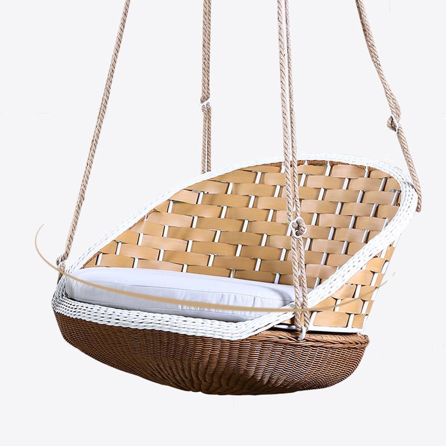 SU121 Swing Hanging Hammock, Outdoor Furniture, Brown Rattan | DodiTec WC1