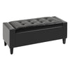 DodiOnline PU Leather Storage Ottoman Bench Storage Chest Tufted Ottoman Cube w/ Flipping Top 92L x 40W x 40H cm Black