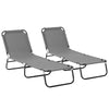 DodiOnline 2 Piece Foldable Sun Loungers with 5-Position Adjustable Backrest, Outdoor Portable Recliner Chaise Lounge Chairs with Breathable Mesh Fabric, Grey