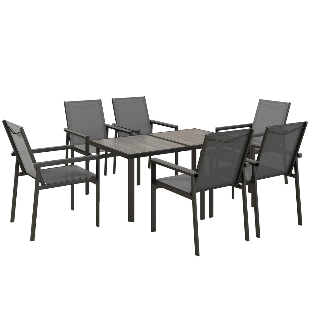 DodiOnline Seven-Piece Metal Dining Set, with Glass-Top Table - Grey