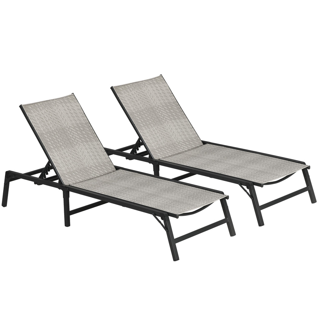 DodiOnline Foldable Outdoor PE Rattan Sun Lounger Set of 2, Patio Wicker Recliners Lounge Chair w/ 5-Level Adjustable Backrest, for Poolside, Garden, Mixed Grey