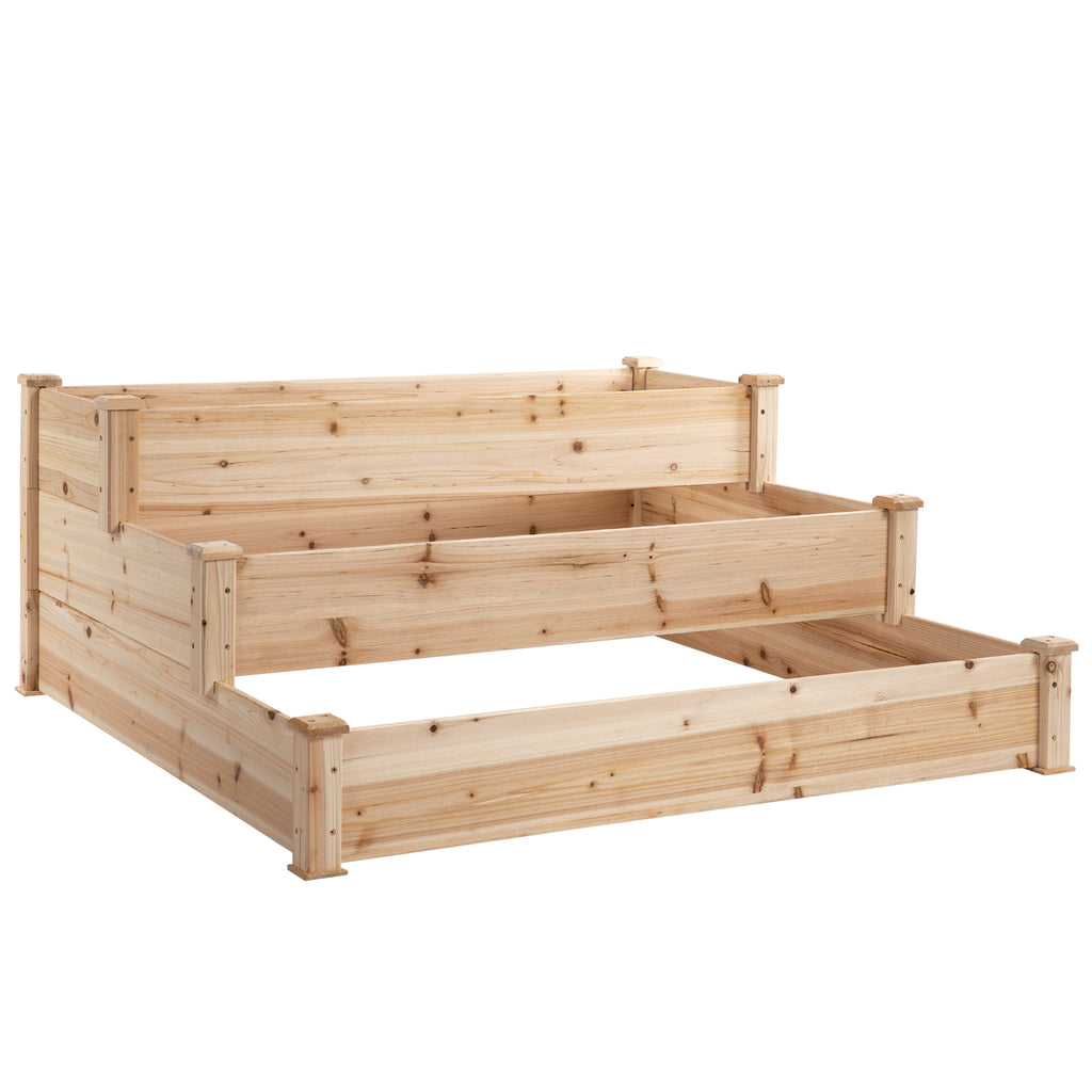 DodiOnline 470L Raised Garden Bed, 3-Tier Planter Kit, Elevated Wooden Planters for Garden, Yard & Patio, 124 x 124 x 56 cm