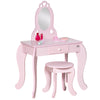 DodiOnline Kids Vanity Table & Stool Girls Dressing Set Make Up Desk Chair Dresser Play Set with Mirror Pink