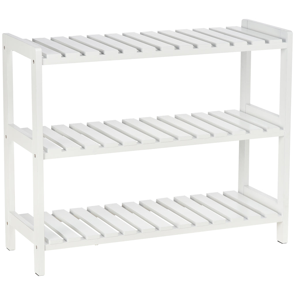 DodiOnline 3-Tier Shoe Rack Wood Frame Slatted Shelves Spacious Open Hygienic Storage Home Hallway Furniture Family Guests 70L x 26W x 57.5H cm - White