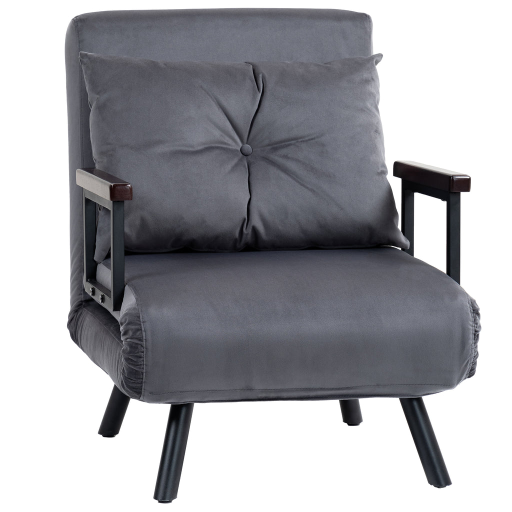 DodiOnline 4-in-1 Velvet-Feel Single Chair Bed, with Pillow - Charcoal Grey