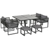 DodiOnline Nine-Piece Aluminium Garden Set, with Glass-Top Table - Grey