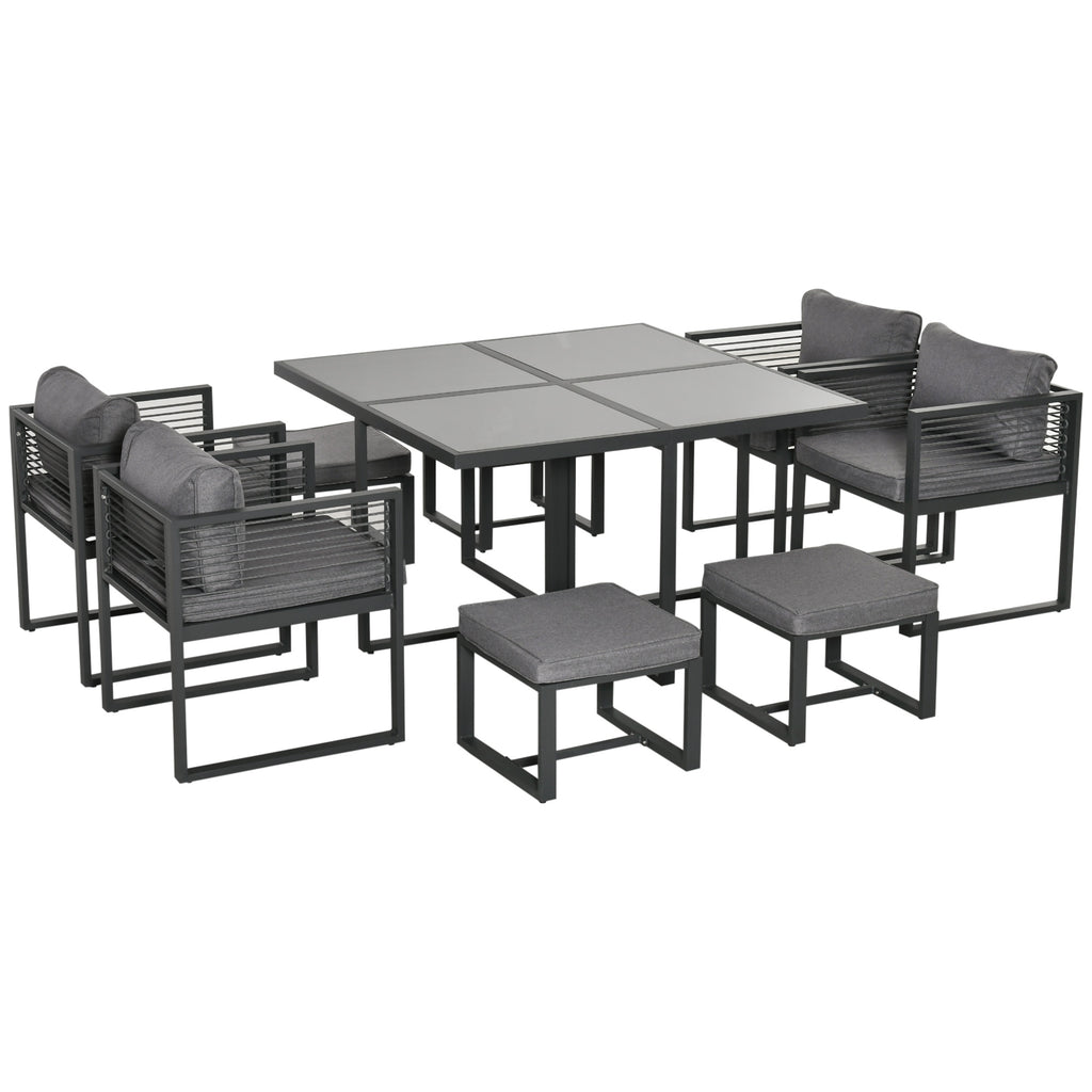 DodiOnline Nine-Piece Aluminium Garden Set, with Glass-Top Table - Grey