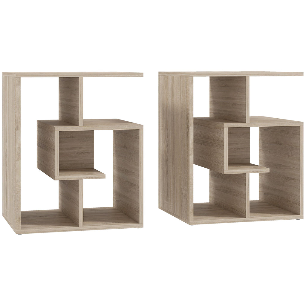 DodiOnline Side Table, 3 Tier End Table with Open Storage Shelves, Living Room Coffee Table Organiser Unit, Set of 2, Oak Colour