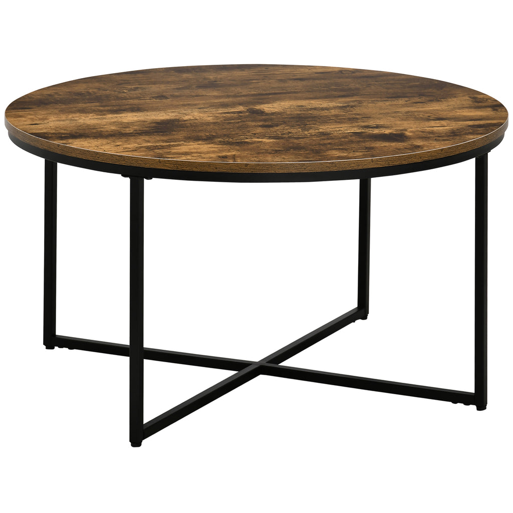 DodiOnline Round Coffee Table, Industrial Side Table with Metal Frame, Large Coffee Tables for Living Room, Bedroom, Rustic Brown