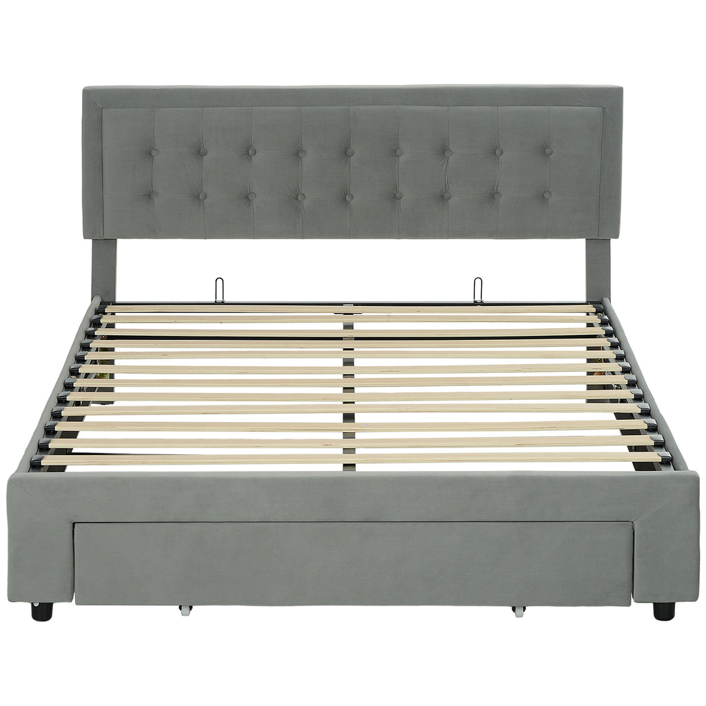 DodiOnline King Size Ottoman Bed Frame, with Front Drawer - Grey