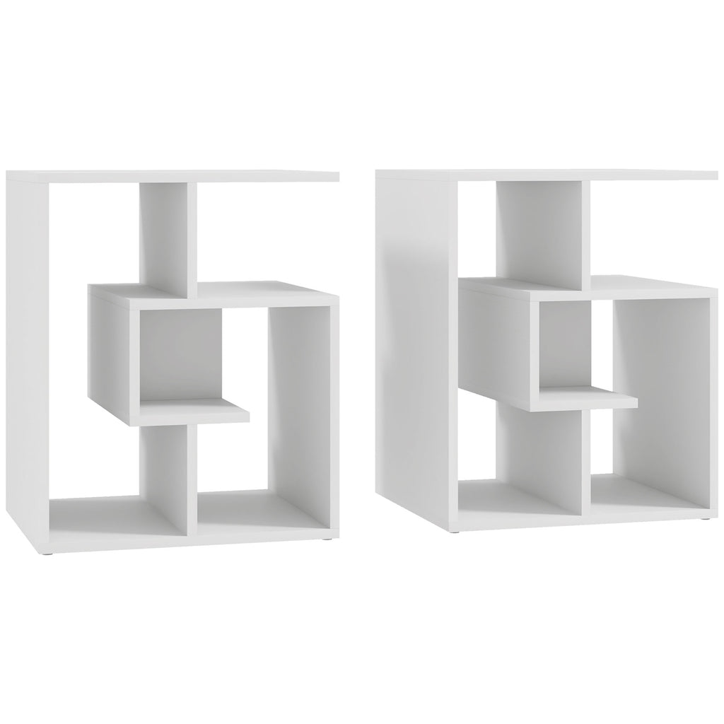 DodiOnline Side Table, 3 Tier End Table with Open Storage Shelves, Living Room Coffee Table Organiser Unit, Set of 2, White