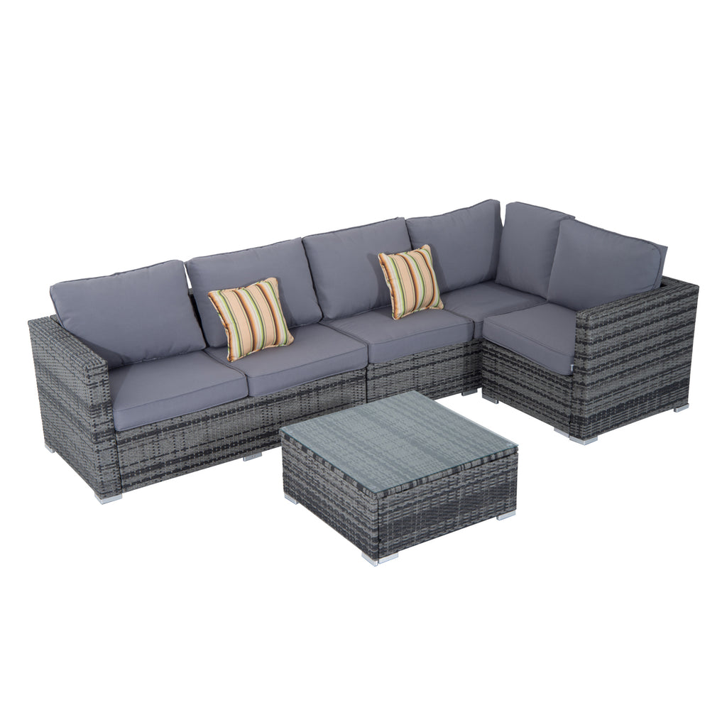 DodiOnline 4 Pieces Rattan Outdoor Furniture Set, Wicker Outdoor Furniture with Corner Sofa Loveseat Coffee Table Cushions, Conservatory Furniture Set for Patio Balcony Poolside, Grey