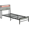 DodiOnline Single Steel Bed Frame, with LED Lights and Headboard Shelf - Grey