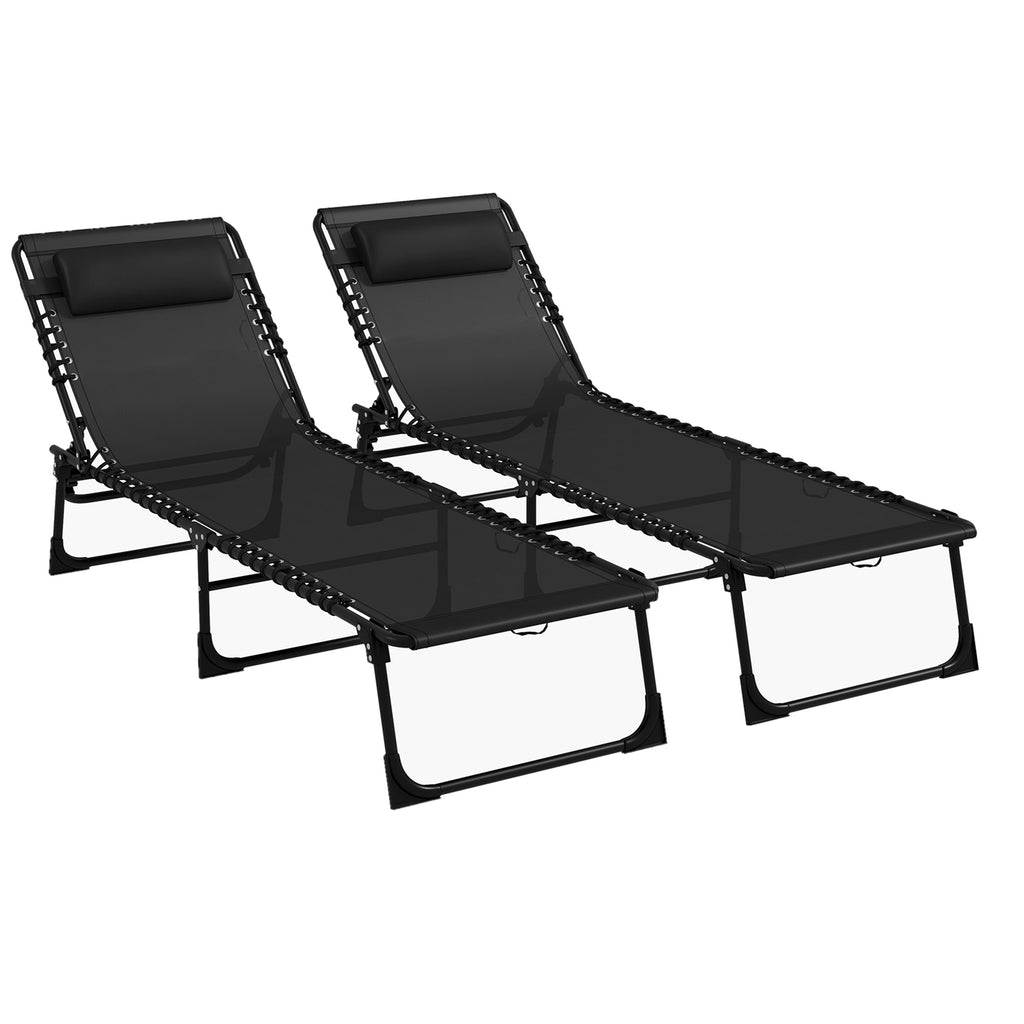 DodiOnline Set of Two Folding Sun Loungers, with Four-Position Backs - Black