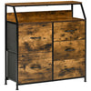 DodiOnline Bedroom Chest of Drawers, Industrial 5 Fabric Drawer Dresser with Open Shelf for Living Room, Rustic Brown