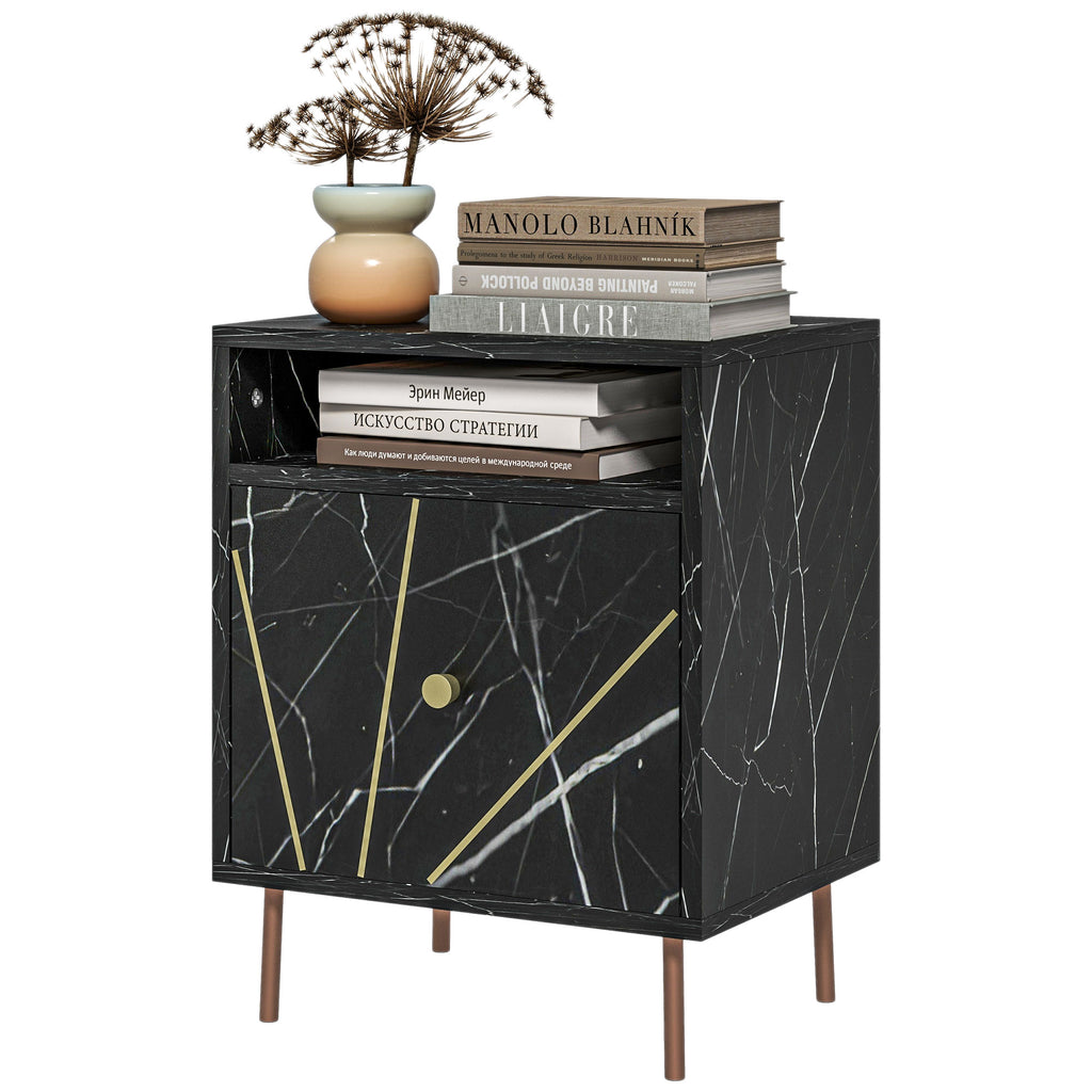 DodiOnline Elegant Bedside with Storage - Black/Gold Tone