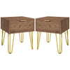 DodiOnline Bedside Table Set of 2 with Drawer, Wooden Nightstand, Modern Sofa Side Table with Gold Tone Metal Legs for Bedroom