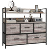 DodiOnline Rustic Chest of Five Fabric Drawers - Grey Wood Effect