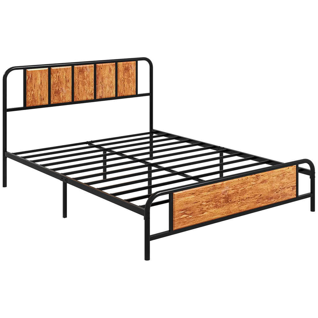 DodiOnline 5.2ft King Bed Frame with Industrial Wood Headboard, Steel Slat Support and 31cm Underbed Storage Space, 160 x 207cm, Rustic Brown