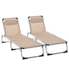 DodiOnline 2 Pieces Foldable Outdoor Sun Lounger with Pillow, 5-Level Adjustable Reclining Lounge Chair, Aluminium Frame Camping Bed Cot, Khaki