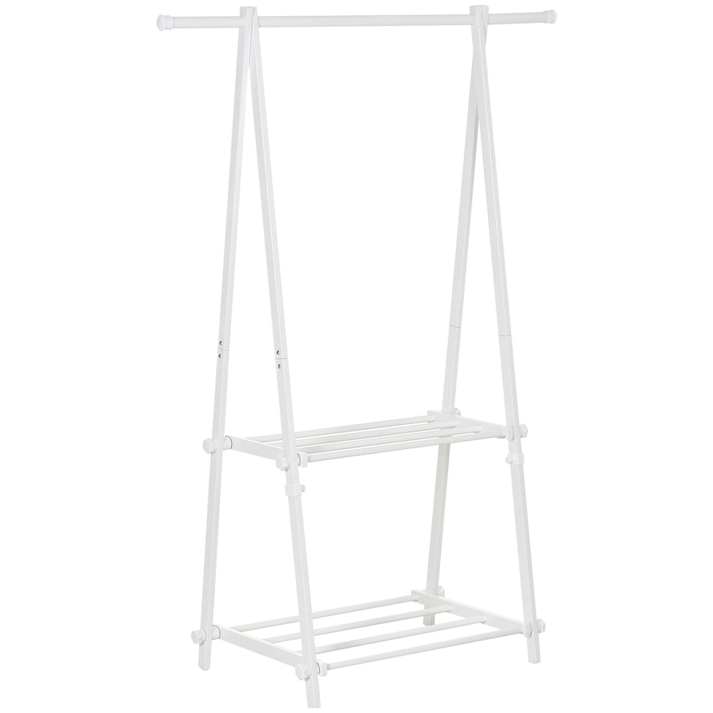 DodiOnline Minimalist Foldable Adjustable Clothes Rack Hanger w/ 2 shelves 107.5L x 45W x 150H cm Hallway Entryway Furniture - White