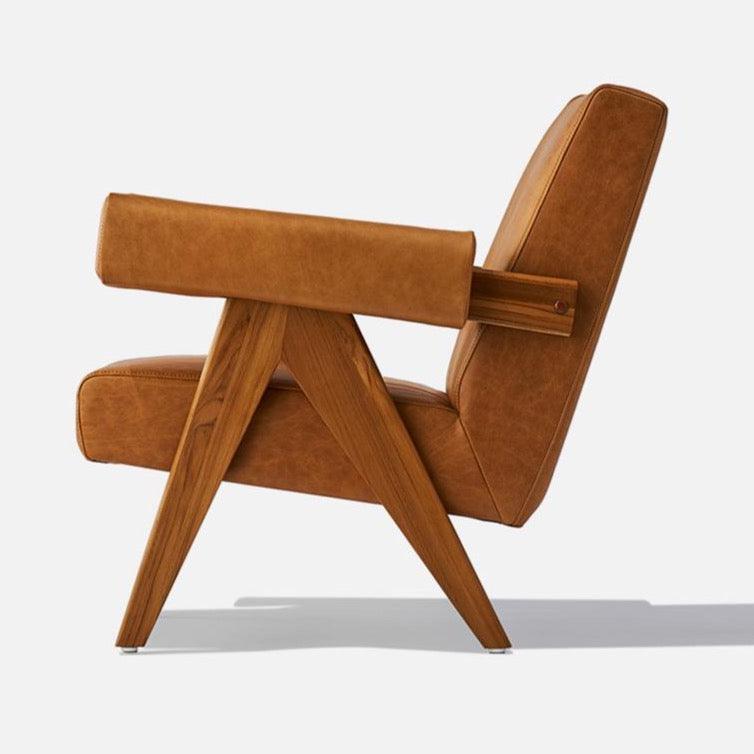 Pierre Jeanneret Eket Armchair, Real Leather- | Get A Free Side Table Today