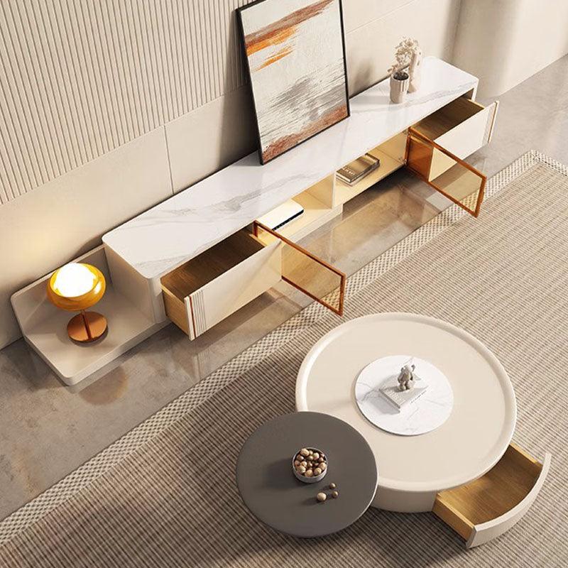 Eudora Modern Nesting Coffee Table Set With TV Stand, White And Grey - Weilai Concept