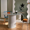 Cracky White Round Dining Table, Premium Terrazzo And Wood Base - Weilai Concept