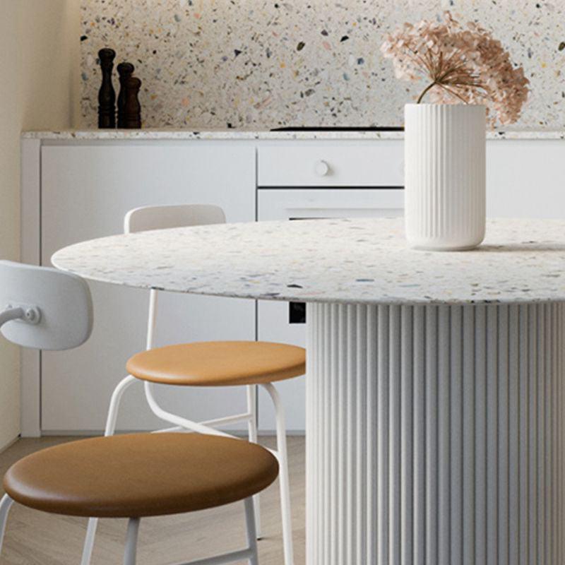 Cracky White Round Dining Table, Premium Terrazzo And Wood Base - Weilai Concept