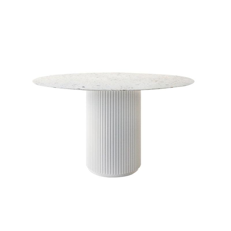 Cracky White Round Dining Table, Premium Terrazzo And Wood Base - Weilai Concept