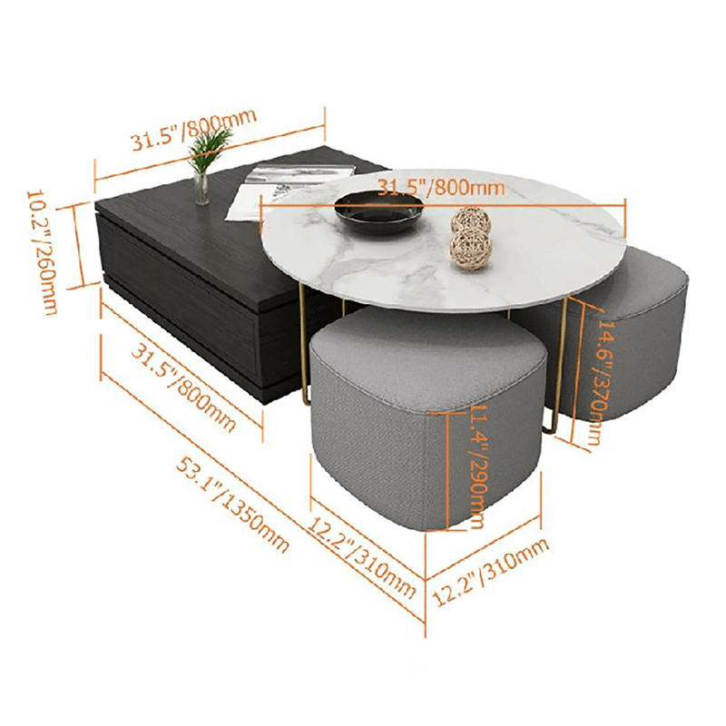 RS2 Nesting Coffee Table Set With Two Stools- | Get A Free Side Table Today