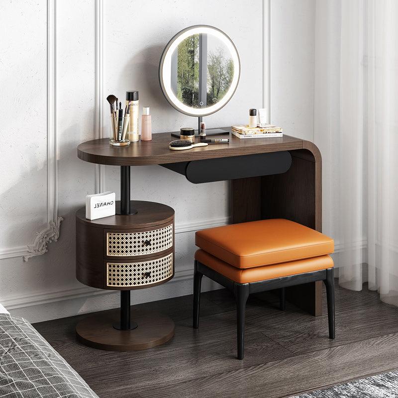 Mars Dressing Table, Rosewood, With Rattan Side Storage- | Get A Free Side Table Today