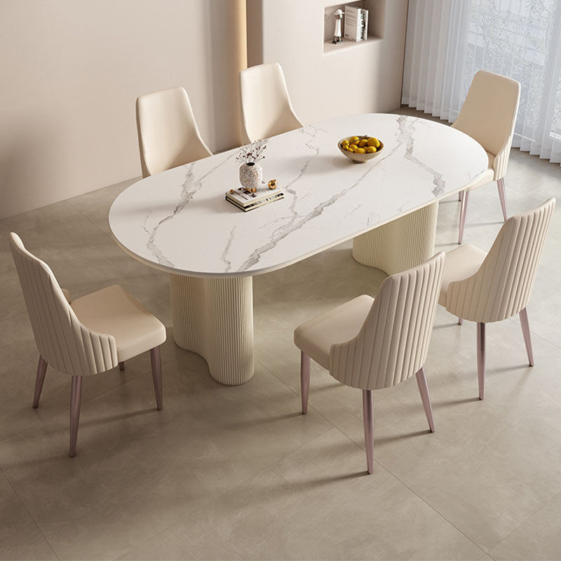 Peru Marble Dining Table, White-Weilai Concept