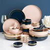 8 Piece Dinner Set, Pink And Dark Blue- | Get A Free Side Table Today