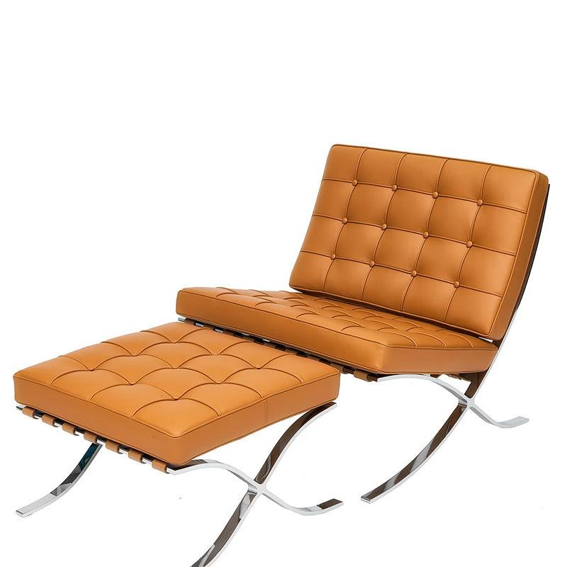 Barcelona Chair And Ottoman, Brown Leather-Weilai Concept-Weilai Concept